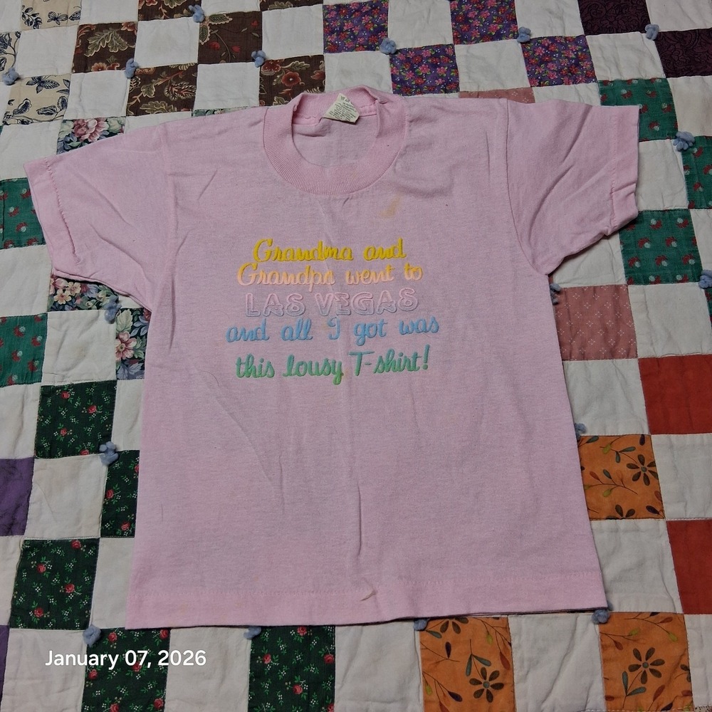 Vintage Grandchild Vegas Novelty Lousy T‎ Shirt Size 6 - 8 Pink Screen Stars